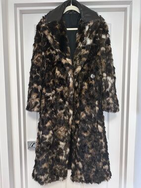 Helmut Lang Brown Multi Faux Fur Long Coat